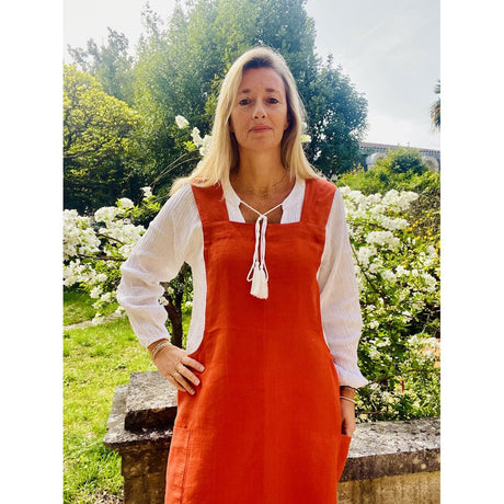 Pure Washed Linen Japanese Style Apron, Orange