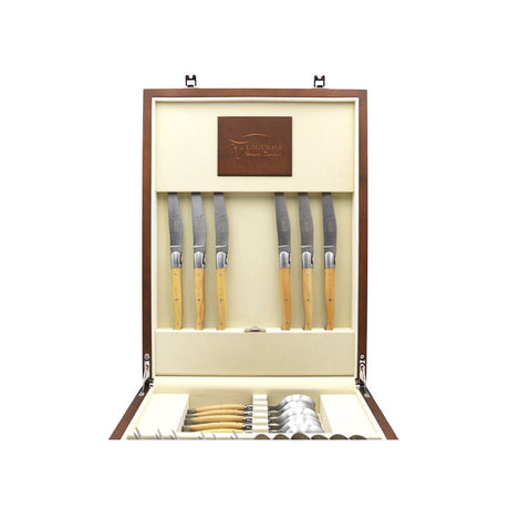 Laguiole Cutlery Canteen 24 Pieces Boxwood, Prestige Collection - Zouf.biz