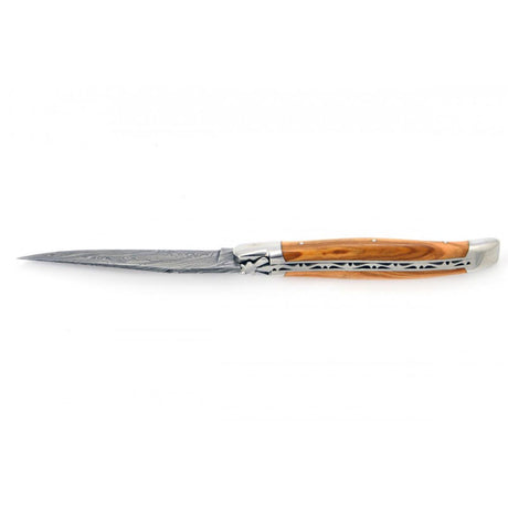 Laguiole Damascus Steel Blade, Olive Wood Handle, Pocket Knife - 12cm - Zouf.biz