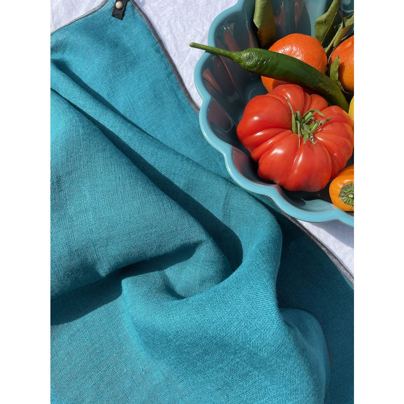 Pure Washed Linen Tea Towel, Sea Blue