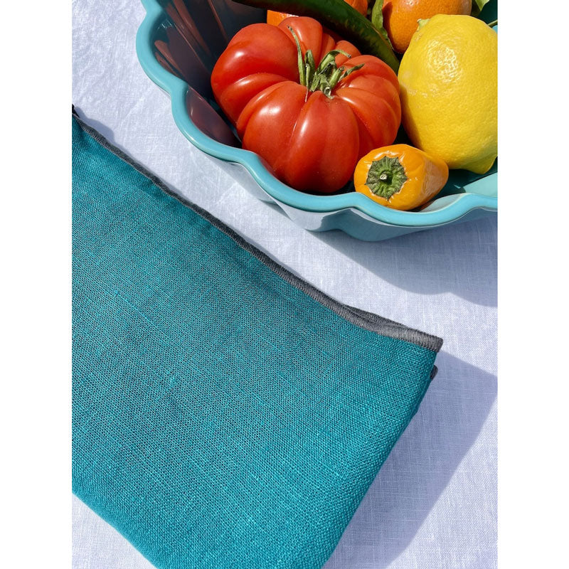 Pure Washed Linen Tea Towel, Sea Blue