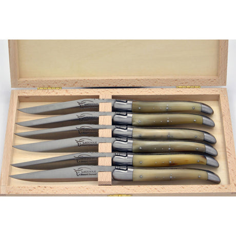 Laguiole Steak Knives Pale Horn Tip, Prestige Collection - Zouf.biz